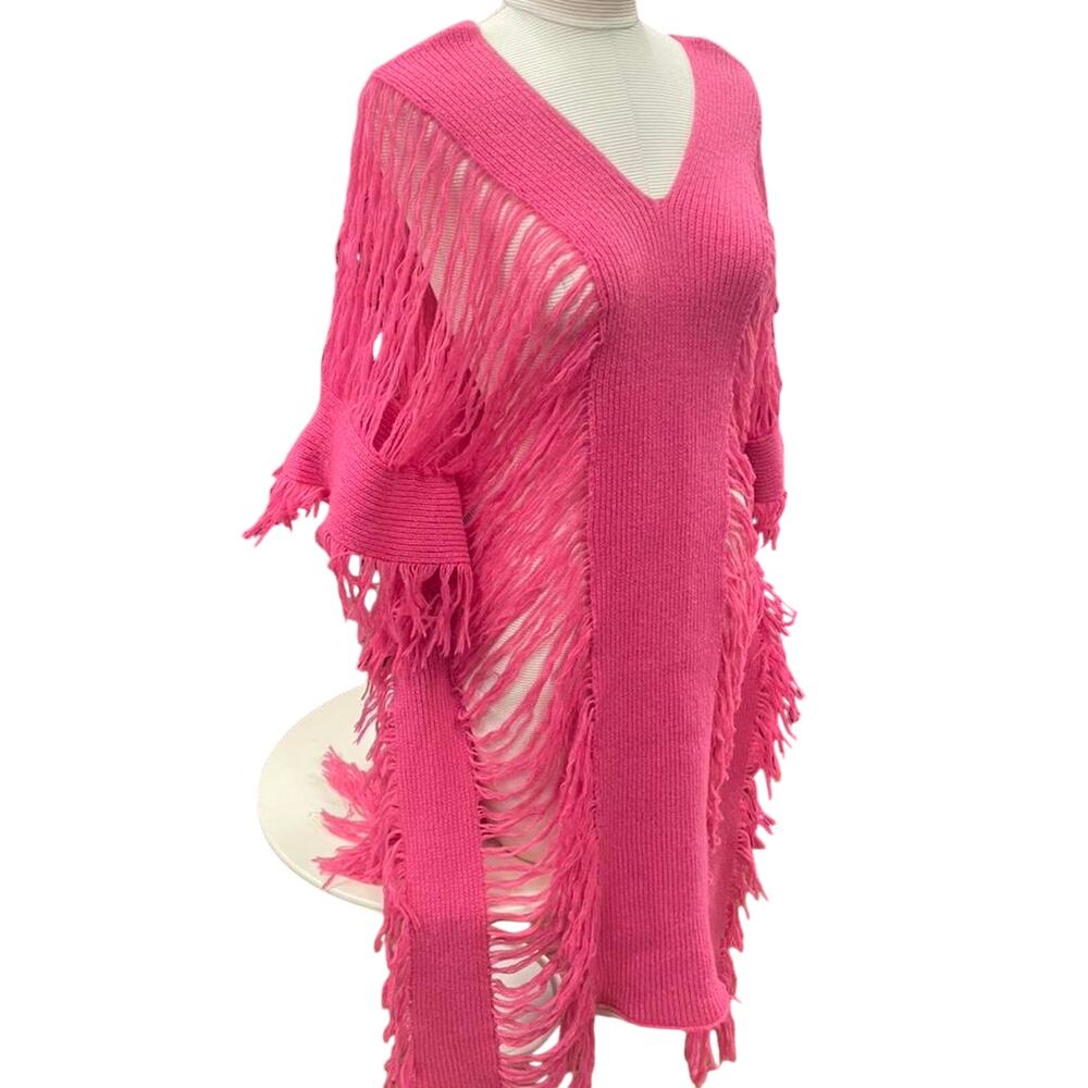 Pink fringe sweater dress size